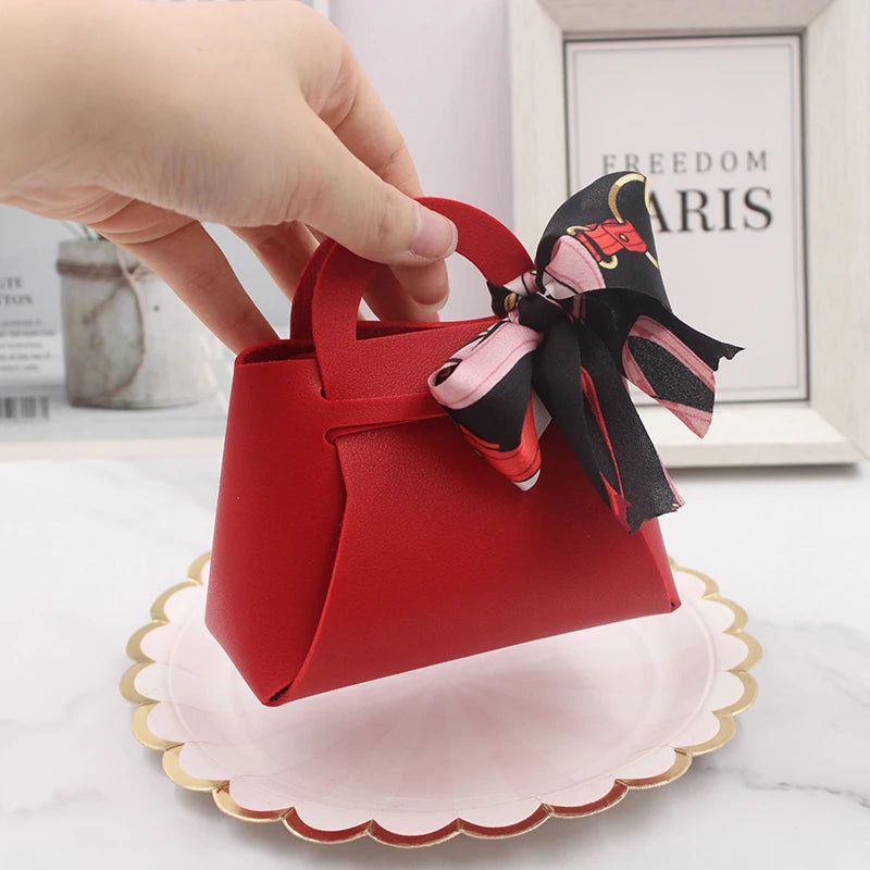 12 Pack Leather Wedding Candy Gift Bags with Handle Reusable Party Favor Boxes for Baby Showers Birthday Christmas Halloween