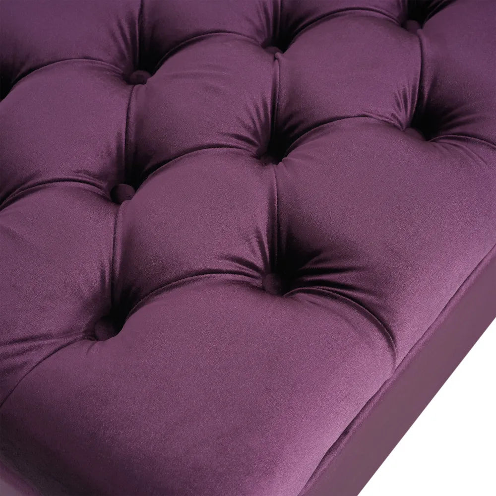Purple Velvet Storage Ottoman - Button-Tufted Bed Bench w/Hidden Compartment, Modern Bedroom & Living Room Decor