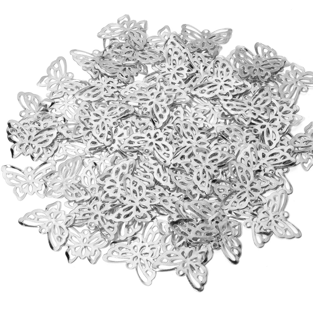 50pcs/lot 12X10/21X17mm Iron Hollow Butterfly Charms Accessories for DIY Jewelry Making Home Decoration Hair Accessory Supplies