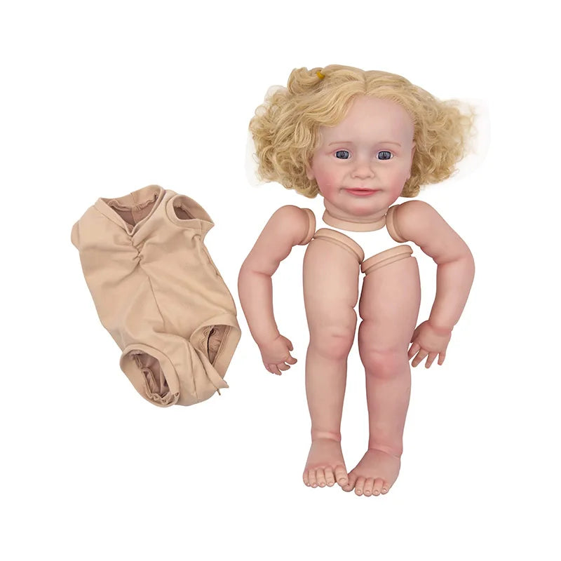 24inch zoe Lifelike Unfinished Reborn Doll kit painted DIY Toy Doll parts with Curly Blond hair