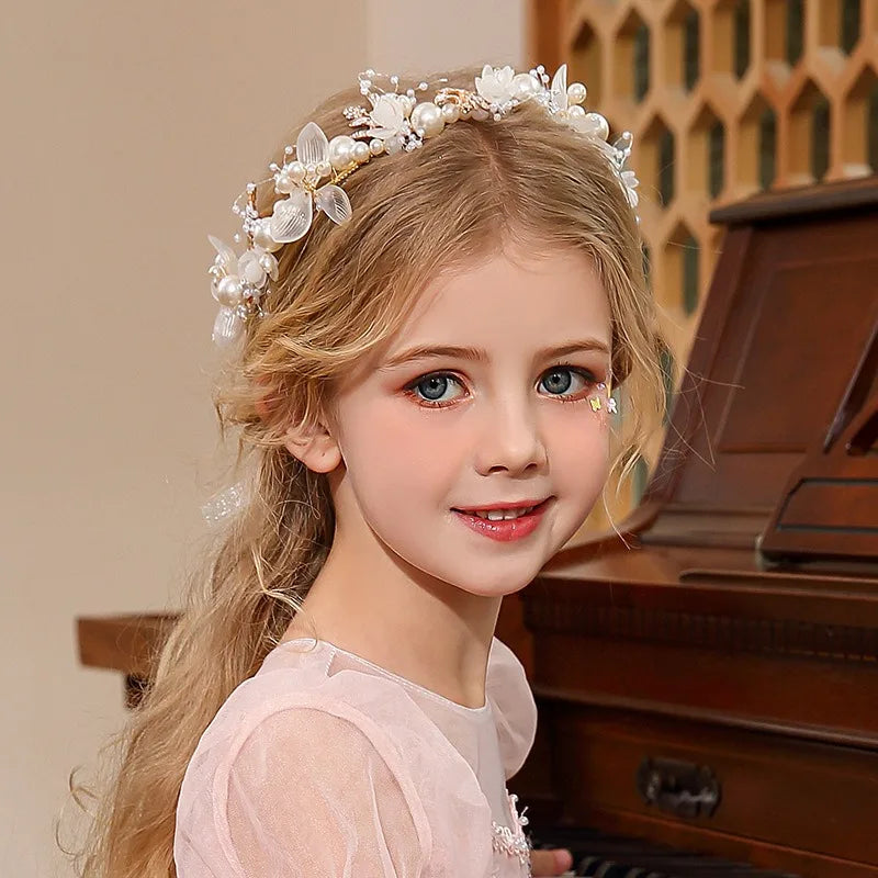 Spring Bohemian Girls Bridal Pearl Hair Headdress Flower Wreath Bride Garland Head Hoop Headbands Hair Jewelry Children Gifts