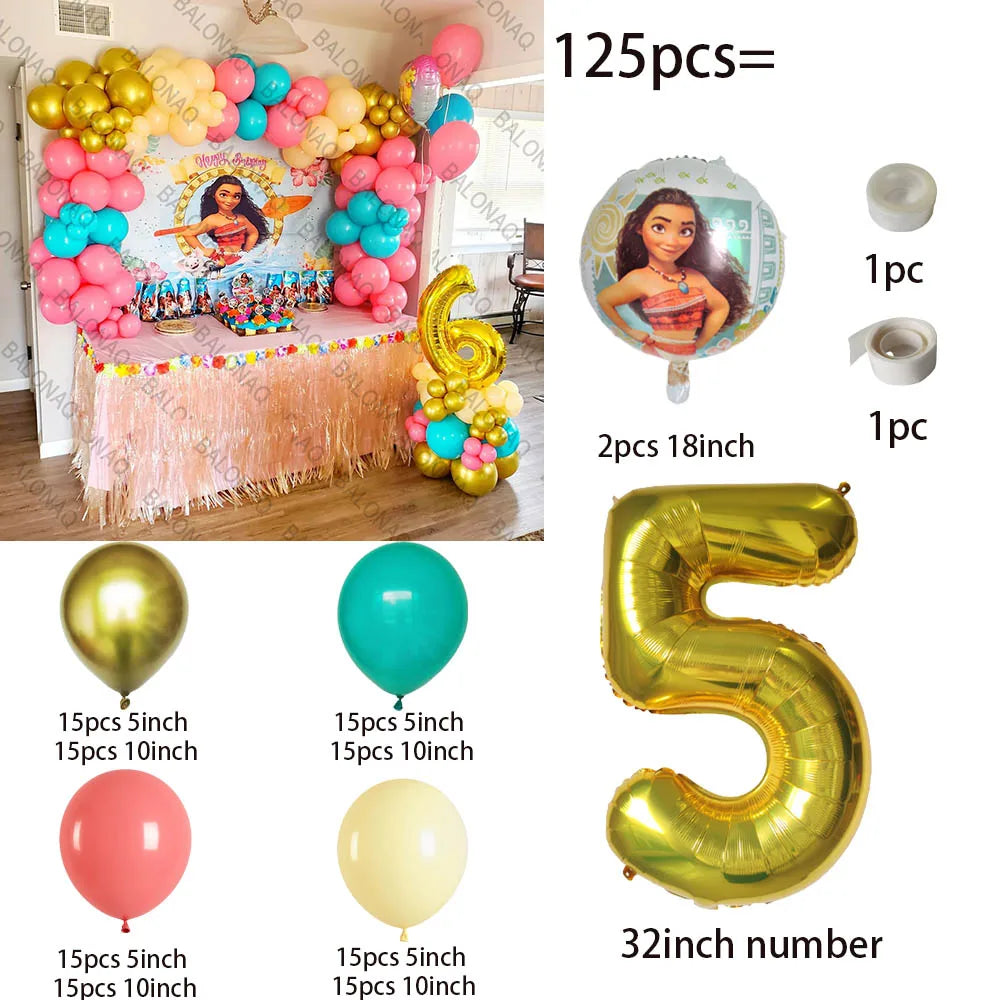125pcs Disney Moana Party Balloons Moana Balloon Gold set Baby Shower Birthday Party Decorations Kids Toy Gifts
