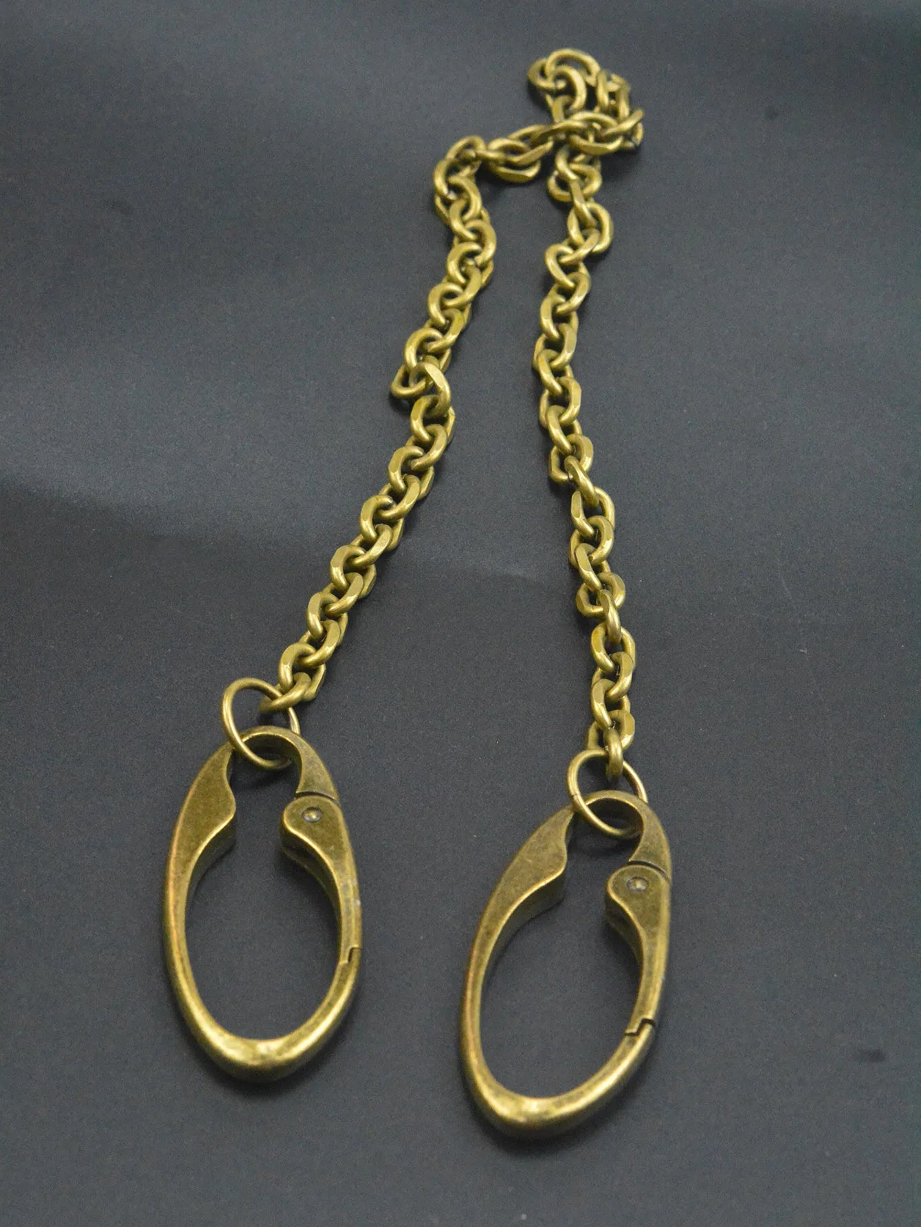 24 in long pants trucker biker jean 9mm carved oval anchor link chain dual  large spring carabiner keychain bronze