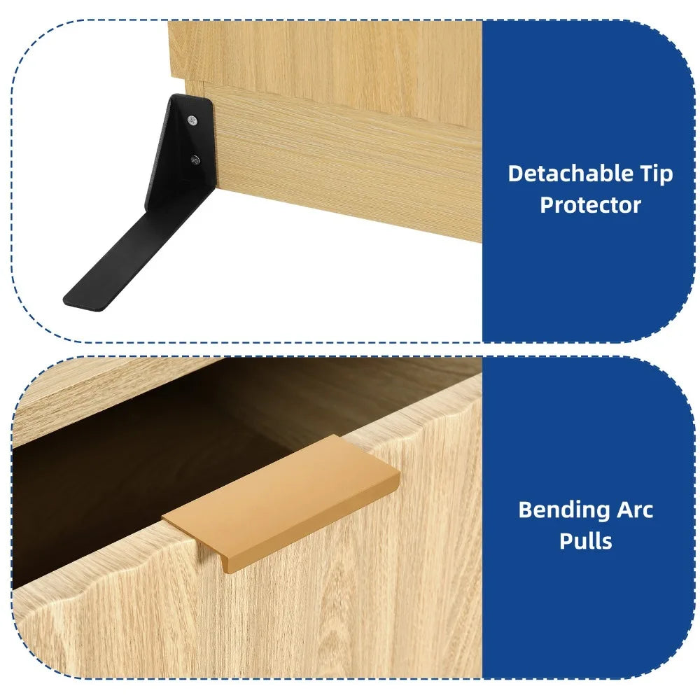 Oak 6 Drawer Dressers with Fluted Pane TV Stand Drawer Cabinet for Living Room