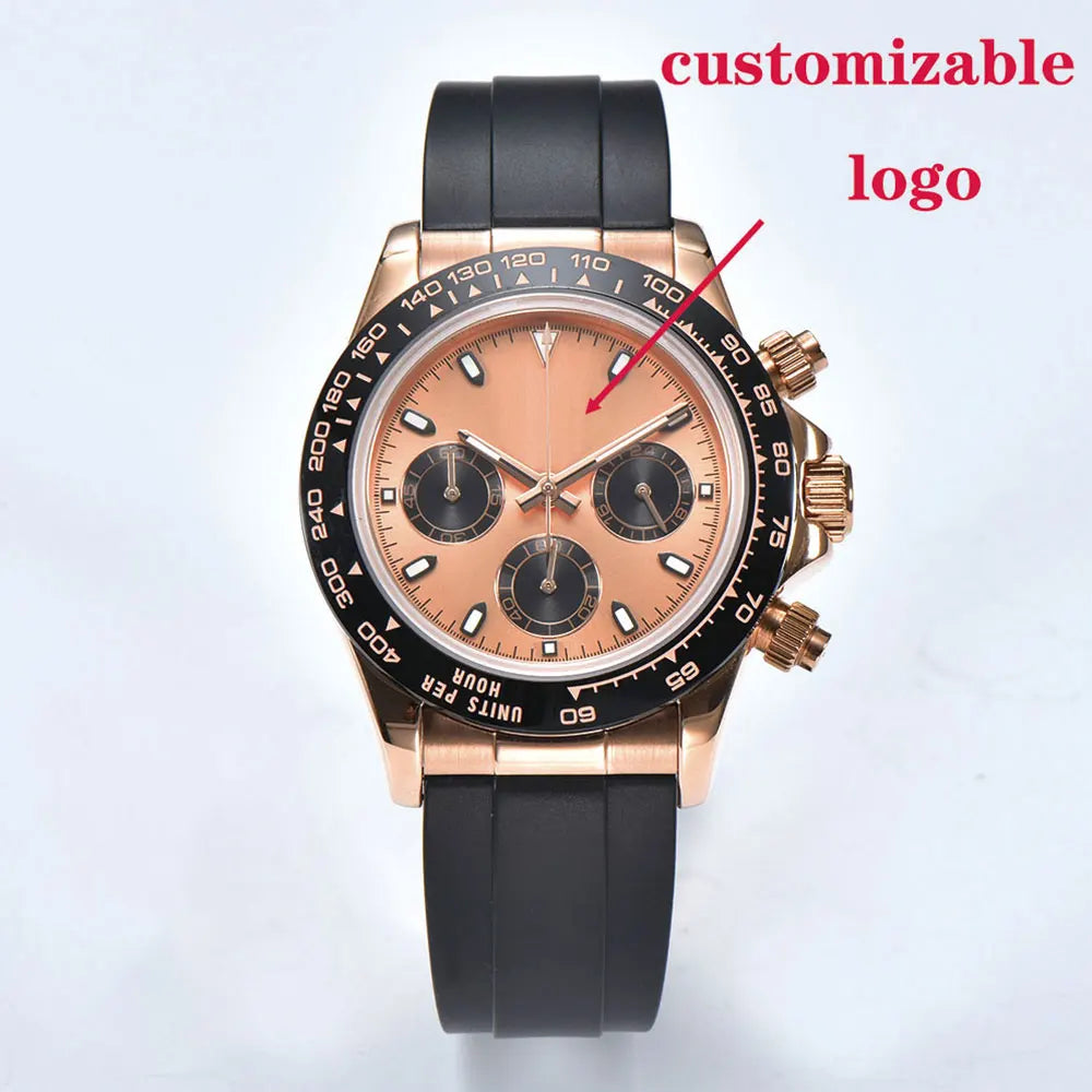 Luxury rose gold men's wristwatch VK63 movement chronograph sapphire glass rubber strap business men's waterproof wristwatch