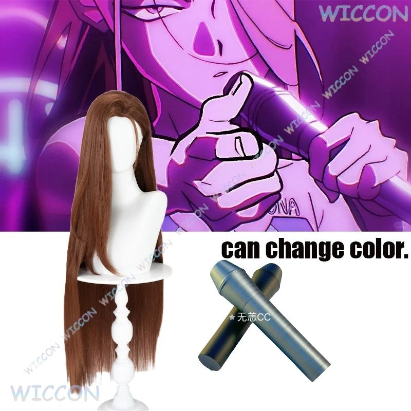 [Dream ZS]Hyuna Cosplay Wig Long Hair Anime Alien Stage Hyuna Performance Prop Microphone Hyuna Sticker Women Halloween Cos Acce