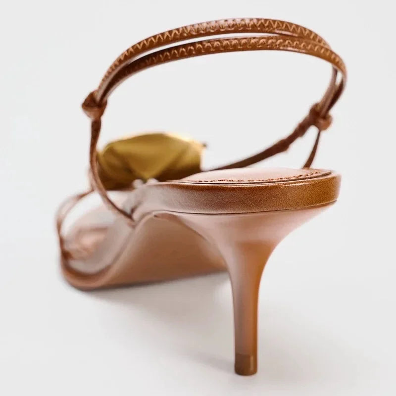 Elegant Metal Decoration Thin Heels Sandals Women Summer New Open Toe Designer Party Dress Shoes Fashion Brand High Heels Ladies