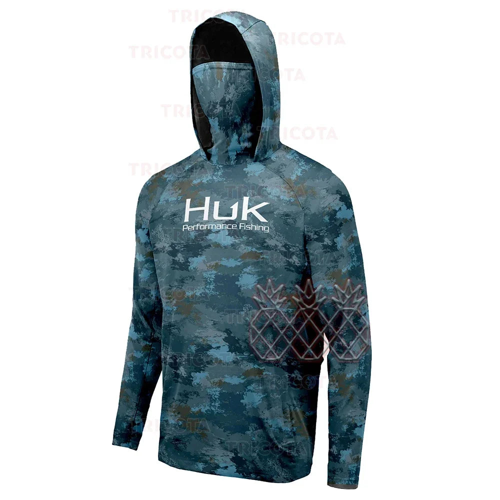 HUK Fishing Shirt Mask Outdoor Men UV Protection Fish Hoodie Clothing Long Sleeve Breathable Performance Fishing Jersey UPF 50+