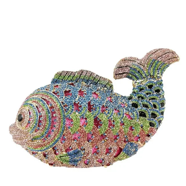 Boutique De FGG (in stock) Fish Crystal Clutch Handbags Women Pink Evening Bags Wedding Party Brides Rhinestones Purses Bag