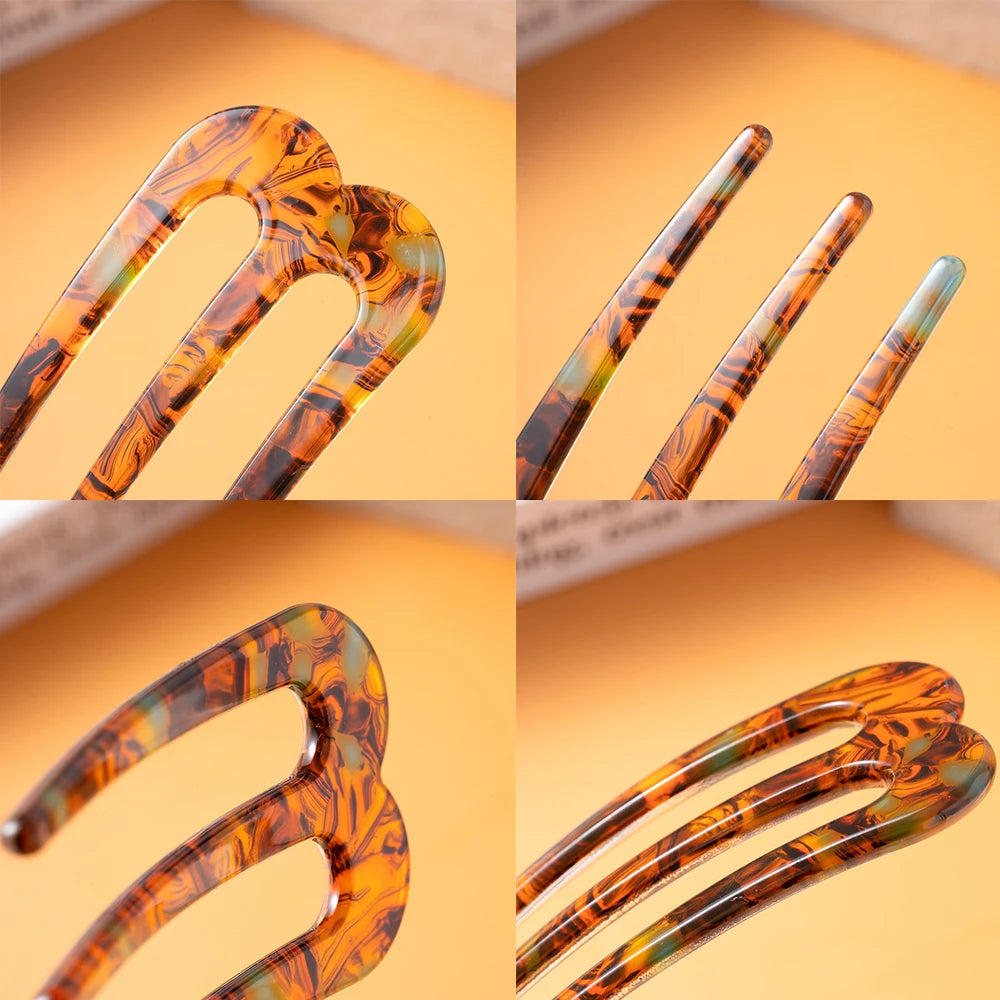 Acetic Acid Hair Forks Three Teeth Hair Sticks U-Shape Hair Comb Bun Hairpin Women Girls Hairstyle Hair Accessories Headband
