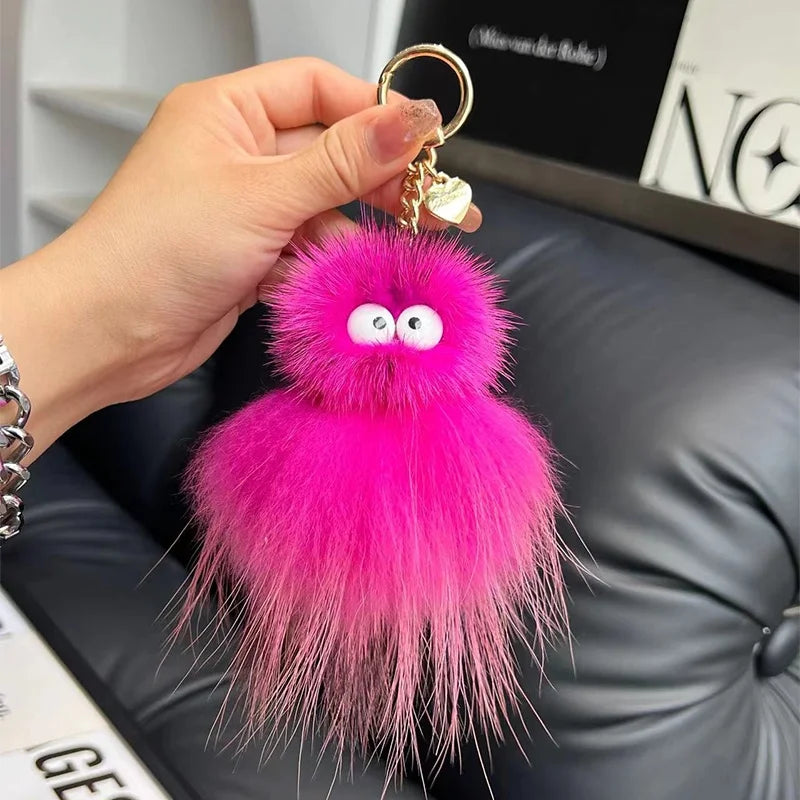 Mink Baby Octopus Keychain Furry Racoon Keyring Bag Charms Keychain For Bags 12CM Key-Pendant Pompoms Keyring Holder Bag Decor