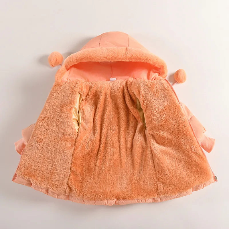 Children's cotton coat, girls' thick coat, winter girls' clothes, hooded cartoon cute girls' warm cotton jacket