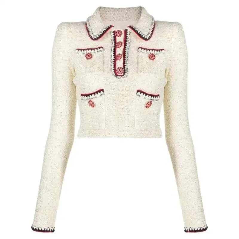 JAMERARY Tweed Two Piece Sets For Women Autumn Winter Woolen Outerwears Crystal Diamonds Jackets Coats + Short Skirts Suits