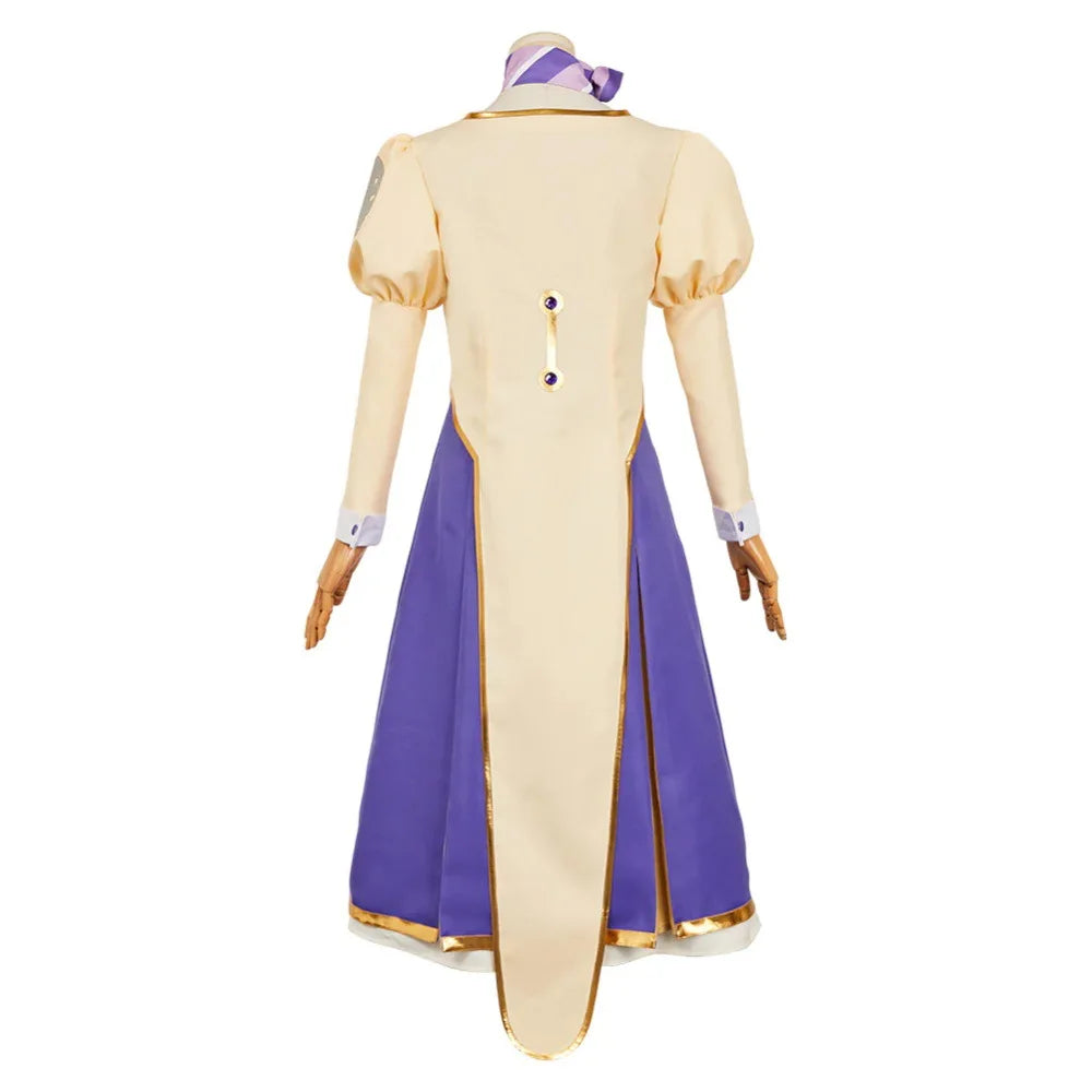 Anime Apocalypse Hotel Hotel Yachiyo Cosplay Apricot Short Coat Purple Dress Scarf Costume Manager Robot Wig  Woman Uniform Suit