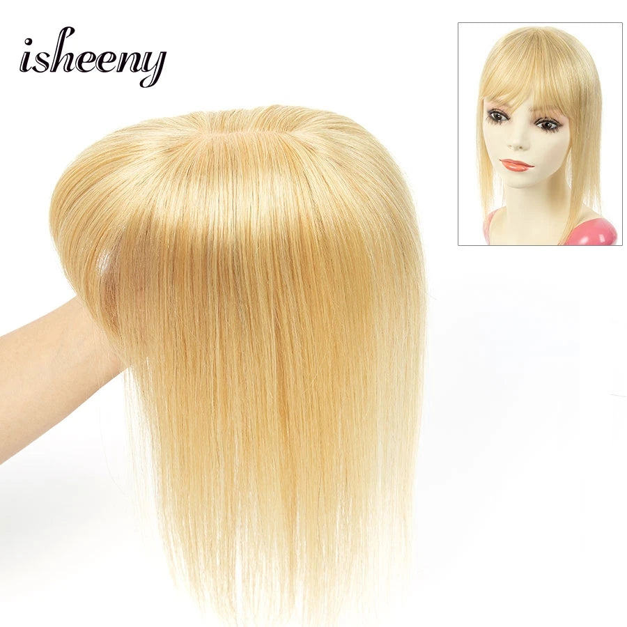 isheeny Dark Brown Human Hair Toppers 8x12cm Real Natural Invisible Top Hairpiece 8-14 inches Black Blonde Clip In Hair Piece