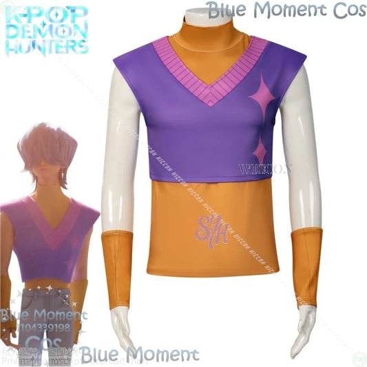 Mystery Saja Boys Cosplay Movie Kpop Demon Anime Suda Pop Stage Uniform Purple Vest Yellow Sleeve Korea Boys Group Halloween Cos