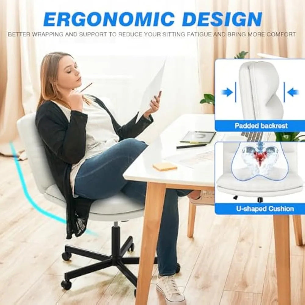 Office Desk Chairs with Wheels, Criss Cross Chair with Height Adjustable and Swivel, Comfortable Thickened Cushion PU Lea