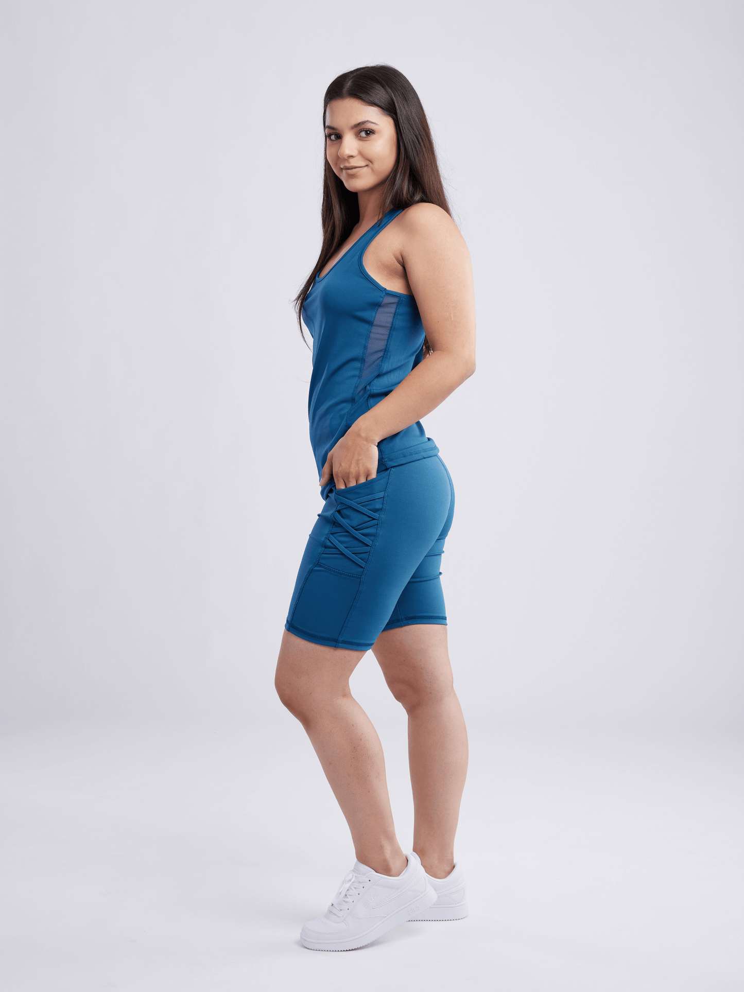 JupiterGear High-Waisted Workout Shorts with Pockets & Criss Cross Des