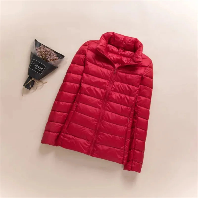 New Women Thin Down Jacket White Duck Down Ultralight Jackets Autumn Winter Puffer Jacket Warm Coats Portable Female Outwear