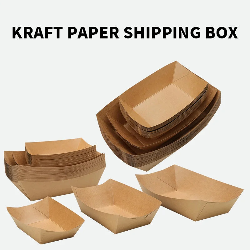 Kraft Paper Dessert Cake Food Tray Kitchen Disposable Snack Bowls Oilproof Cardboard Food Plates for Take Out Trays Supplies