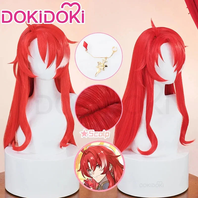2025 New IN STOCK Wig Game Honkai: Star Rail DokiDoki Argenti Cosplay Ear Clip Men Red Long Hair Fre ★☆★