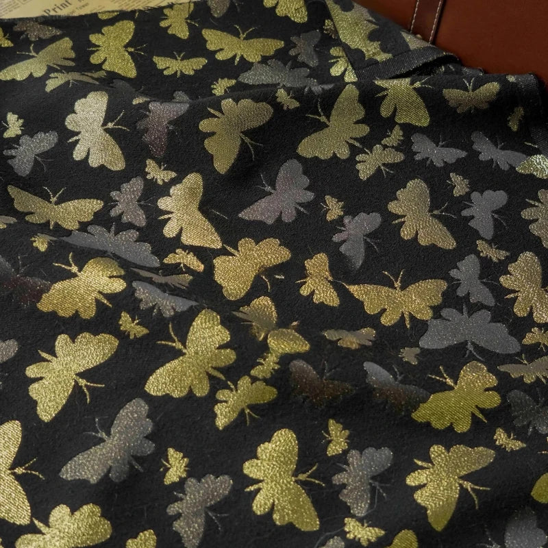 Golden Thread Butterfly Jacquard Fabric Retro Vintage Style Spring Autumn Dress & Coat Fabric Bouquet Embroidery DIY Craft Women
