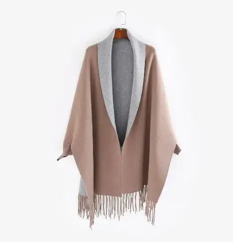 New Colors Black Women Outstreet Loose Knitwear Capes Solid Autumn Winter Knitted Batwing Sleeves Long Poncho Female Tassel Coat