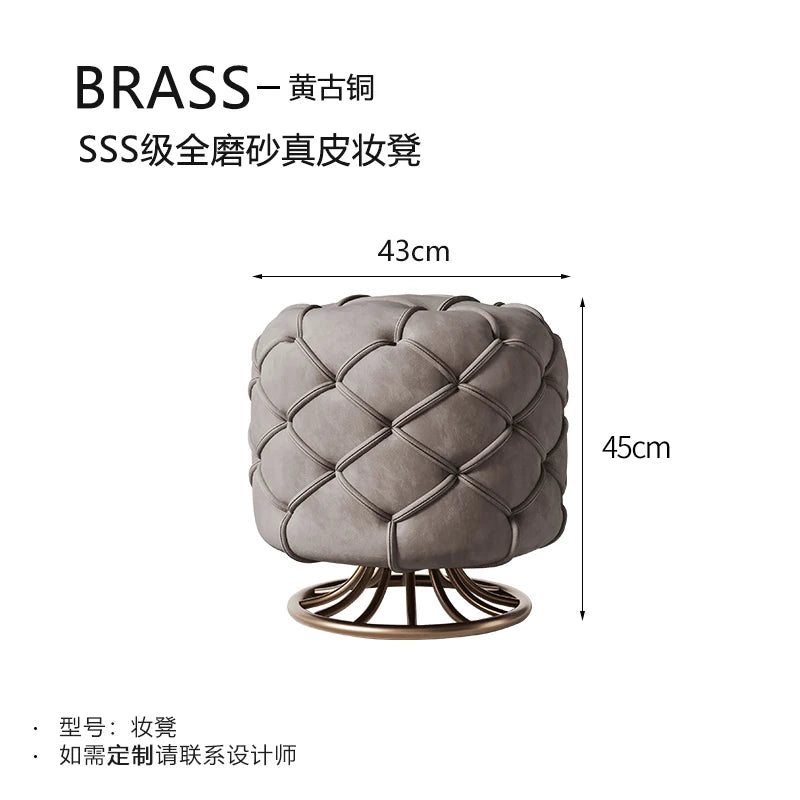 Italian Luxury Bedroom Leather Footrest Shoe Changing Stool Bedroom Stainless Steel Vanity Chair Office Single Home Furniture