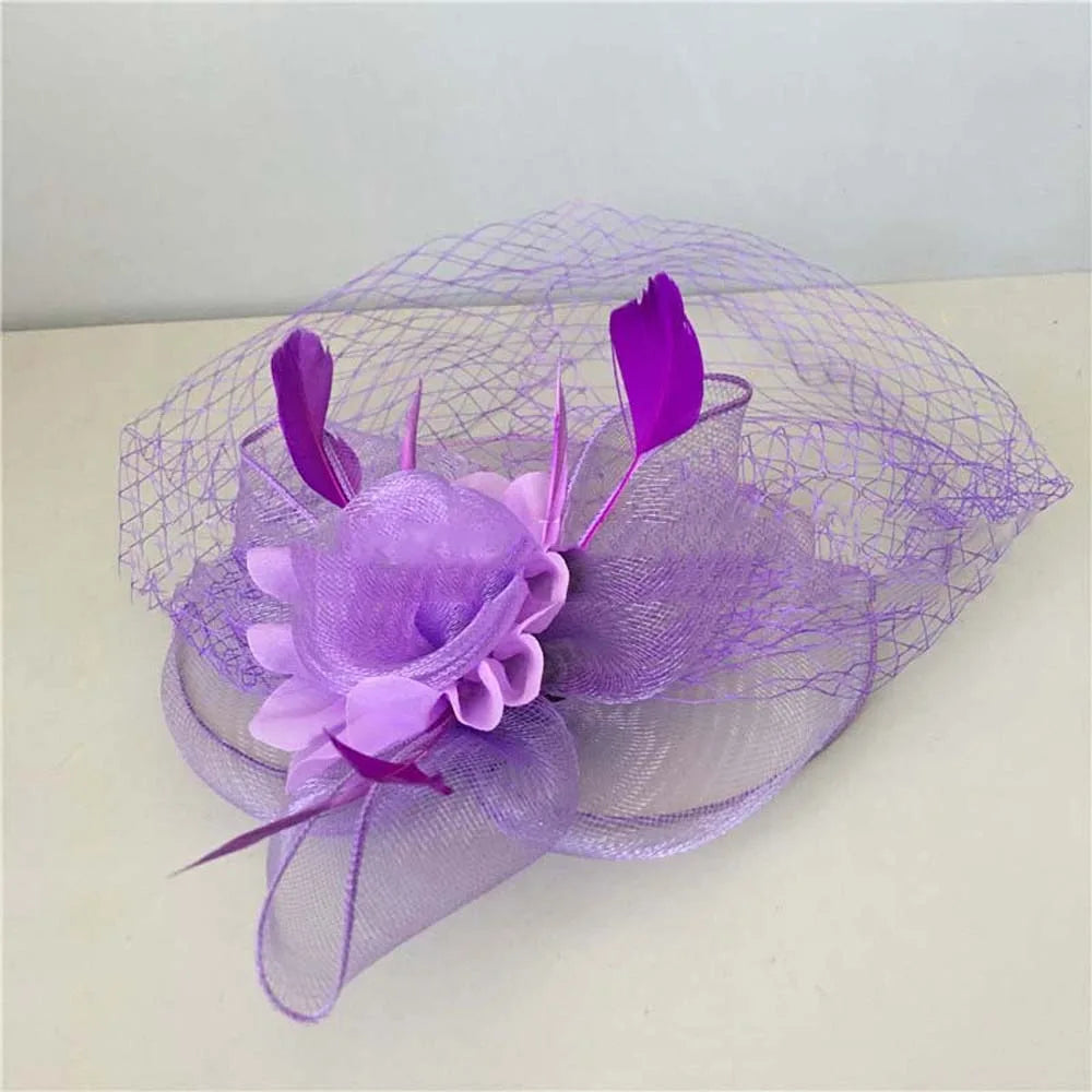 Fashion Feather Mesh Fascinator Hat Bow Elegant Veil Hat Headwear Hair Hoop Headdress Bride Headband Wedding