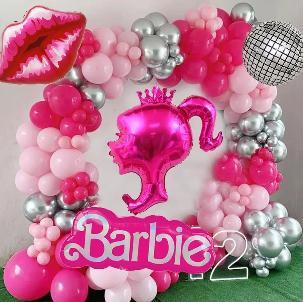 111pcs Pink Barbie Princess Party Balloon Arch Kit Princess Makeup Party Girl Princess Birthday Baby Shower Gender Reveal Decor