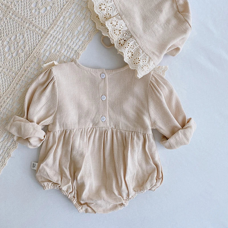 Autumn Spring Baby Girls Clothes Infant Baby Girl Bodysuits+Hat Cotton Flower Embroidery Long Sleeve Newborn Baby Girl Jumpsuit