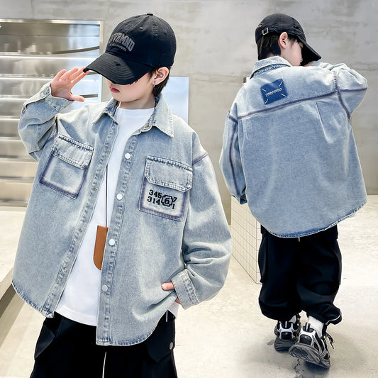 New Spring Autumn Kids Boys Denim Jacket Clothes Children Wear Casual Clothing Loose Style Jeans Coat 5 6 7 8 9 10 11 12 13 14 Y