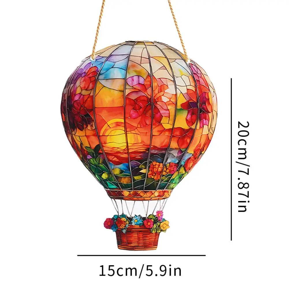 Hot Air Balloon Sun Catcher Solar Garden Light 2D Acrylic Wall Mount Indoor Outdoor Garden Window Decoration Art Ornament