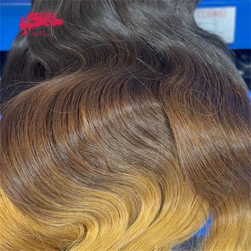 Ali Queen Hair Body Wave Human Hair Bundles T1B/4/27 Brazilian Raw Virgin Hair Extensions Unprocessed Hair Weaving 14-24inch