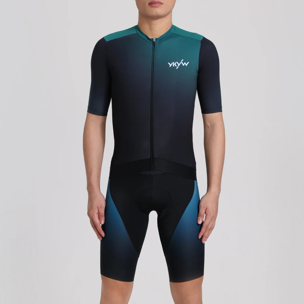 YKYW Men's Short Sleeve Cycling Jersey Summer Quick Drying Wear-resistant Breathable Gradient Bicycle Jersey Road Bike Shirts