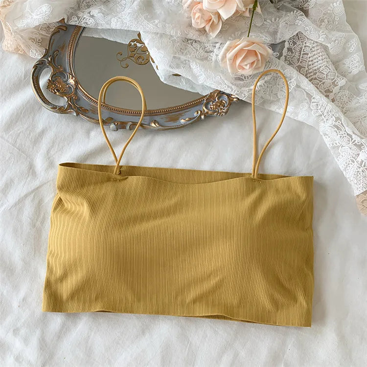 Tube Top Bras For Women Strapless Sexy Seamless Underwear Summer Crop Tops Sexy Lingerie Ice Silk Bandeau Bra Removable Pads