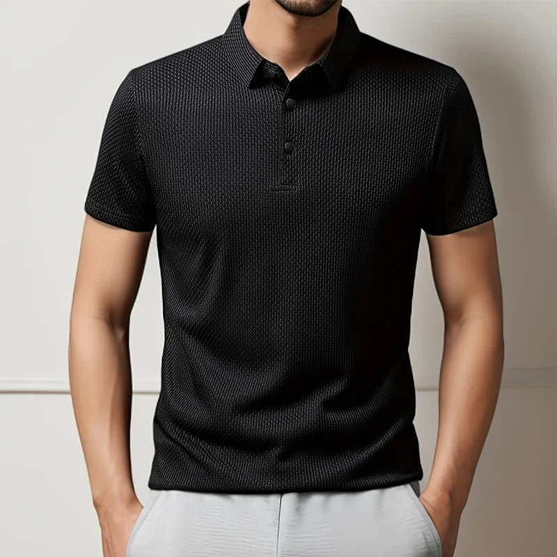 Summer New Men's Lop-up Hollow Short-sleeved Polo Tee Shirt Ice Silk Breathable Business Fashion T-Shirt Male Brand Clothes