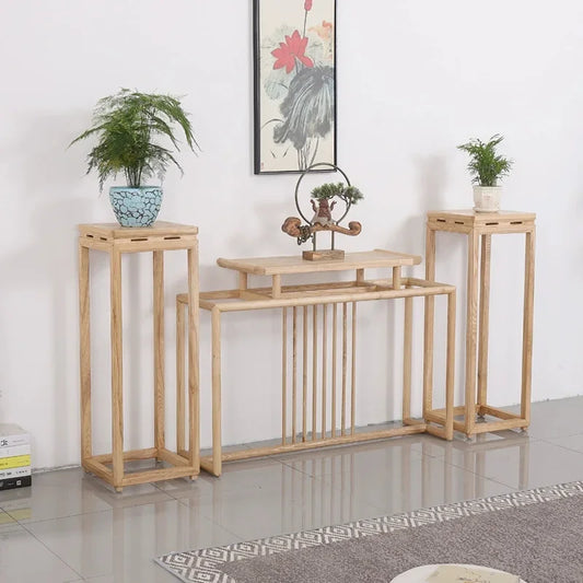 H5.20 new chinese style ash wood entryway bonsai stand balcony living room decorative flower stand shelf