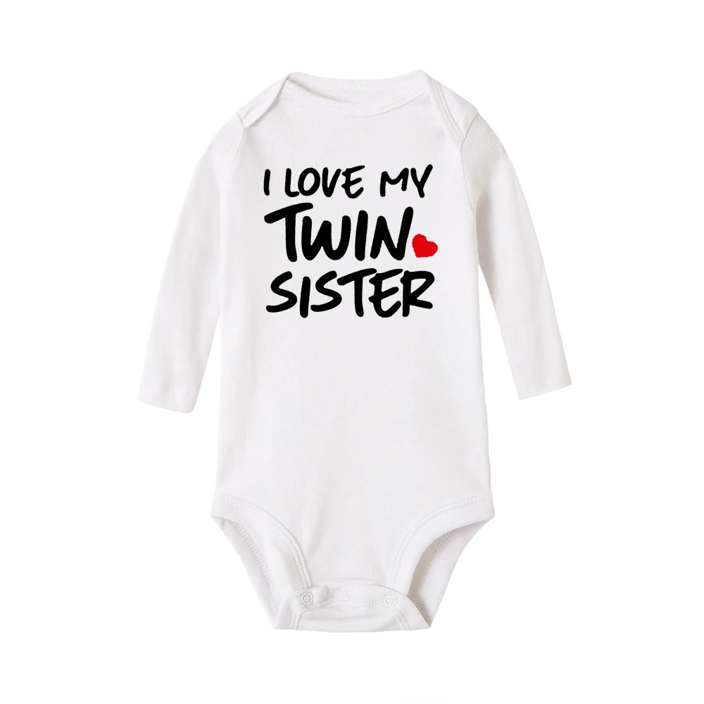 Newborn Infant Baby Boy Girls Bodysuit TWIN SISTER TWIN BROTHER Printing Jumpsuit Clothes Outfits Baby Twin Shower Gift