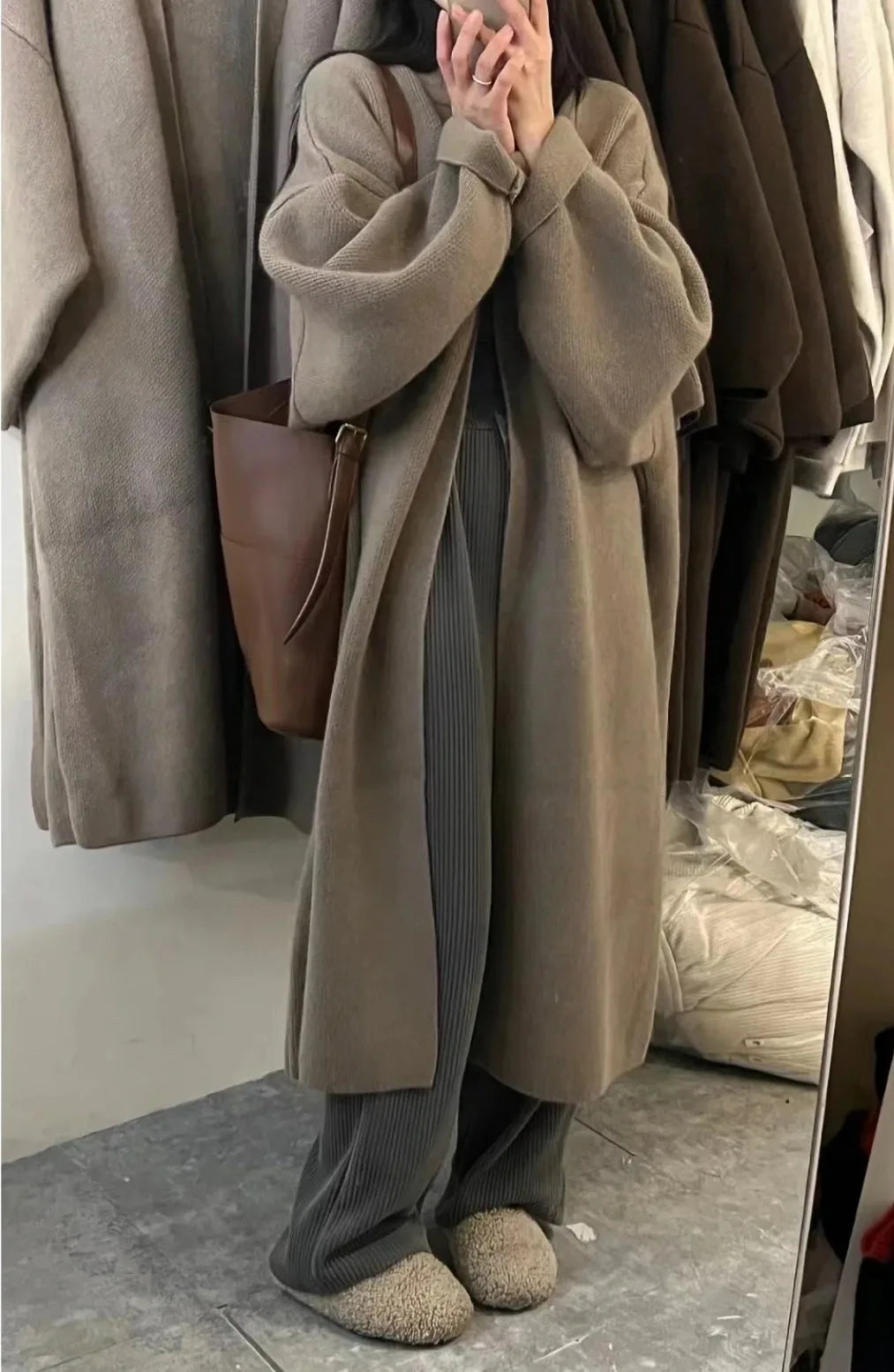 Women Knitted Cardigan Coats Casual Sweater Solid Extra Long Full Sleeves Open Stitch Loose Fit Elegant Office Lady 2025 Autumn