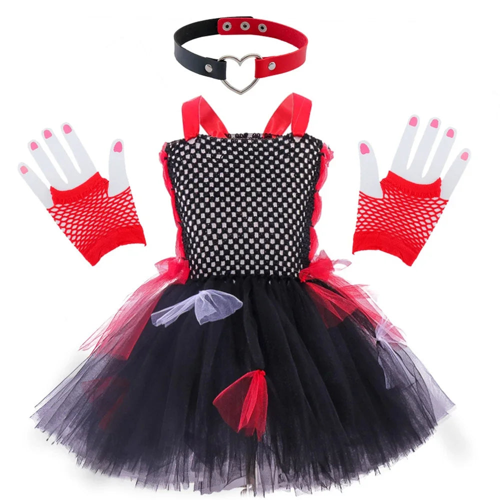 Children's Halloween Zombie Bride Horror Skeleton Vampire Puff Dress Flower Tutu Dress Stage Role Playing  Sleeveless Dress