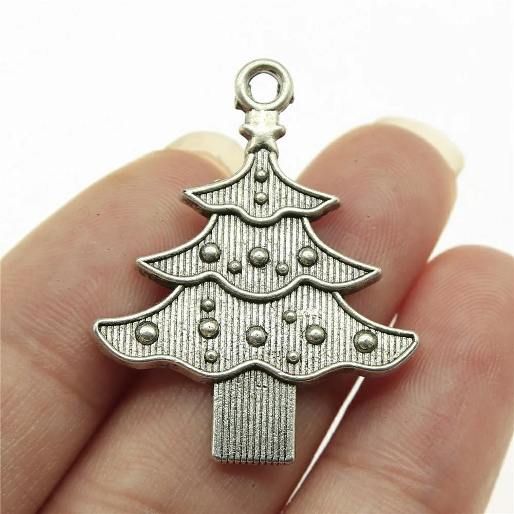 20pcs Christmas Tree Charms Antique Bronze Silver Color Pendants Making DIY Handmade Craft
