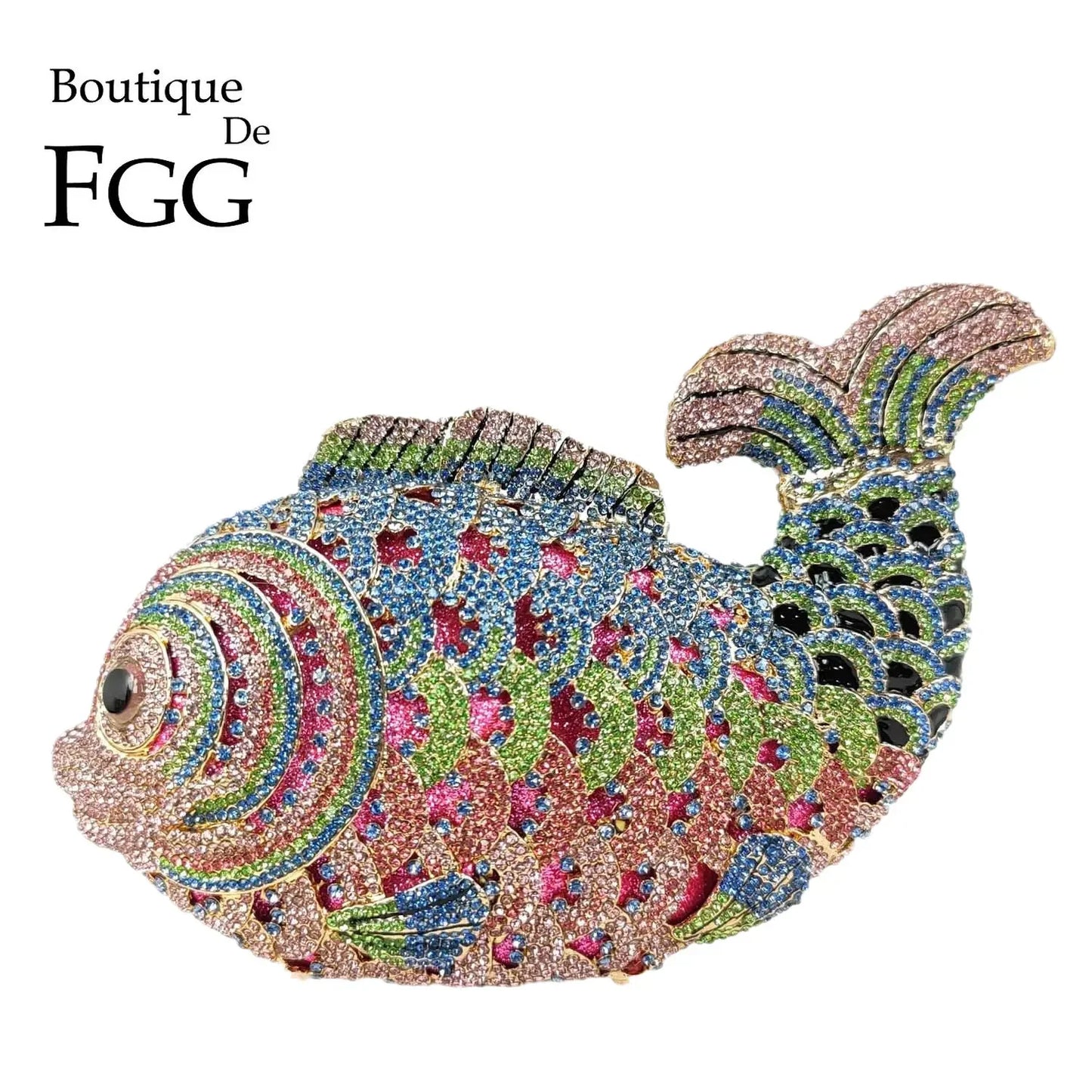 Boutique De FGG (in stock) Fish Crystal Clutch Handbags Women Pink Evening Bags Wedding Party Brides Rhinestones Purses Bag