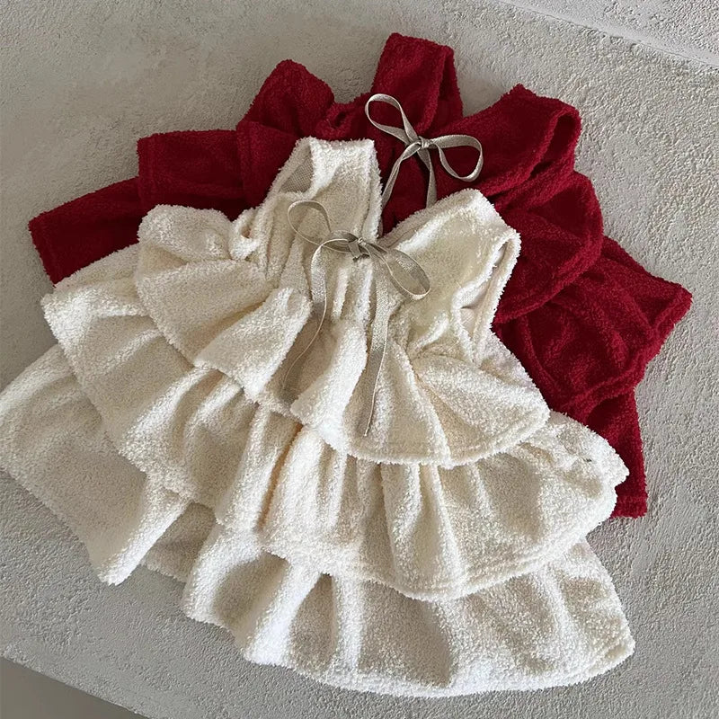 2025 Winter New Girls Sleeveless Princess Dress Children Fleece Dress Cute Baby Girl Christmas Party Dress Kids Warm Clothes