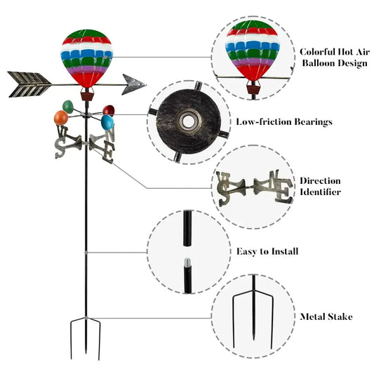 Weather Vane Hot Air Balloon Weathervane Decorative Wind Spinners Colorful Metal Yard Art Weather Stakes for Yard