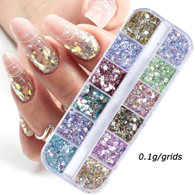 Mirror Iridescent Mixed Hexagon Nail Glitter Sequins Holographic Spangles Flakes Nail Art Powder Gel Polish Manicure Accessories