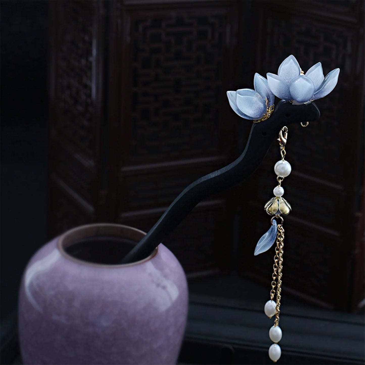 Courtly Style Hair Stick Vintage Flower Chignon Hairpin Chopsticks For Women Classic Wooden Pearl Tassel Hair Bun Jewelry Gifts