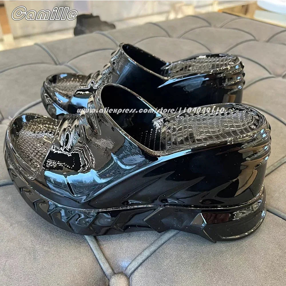 Solid Chunky Heel Wedges EVA Injection Shoes 2025 New Ins Fashion Casual Slippers Open Toe Sexy Outdoor Lady Slides