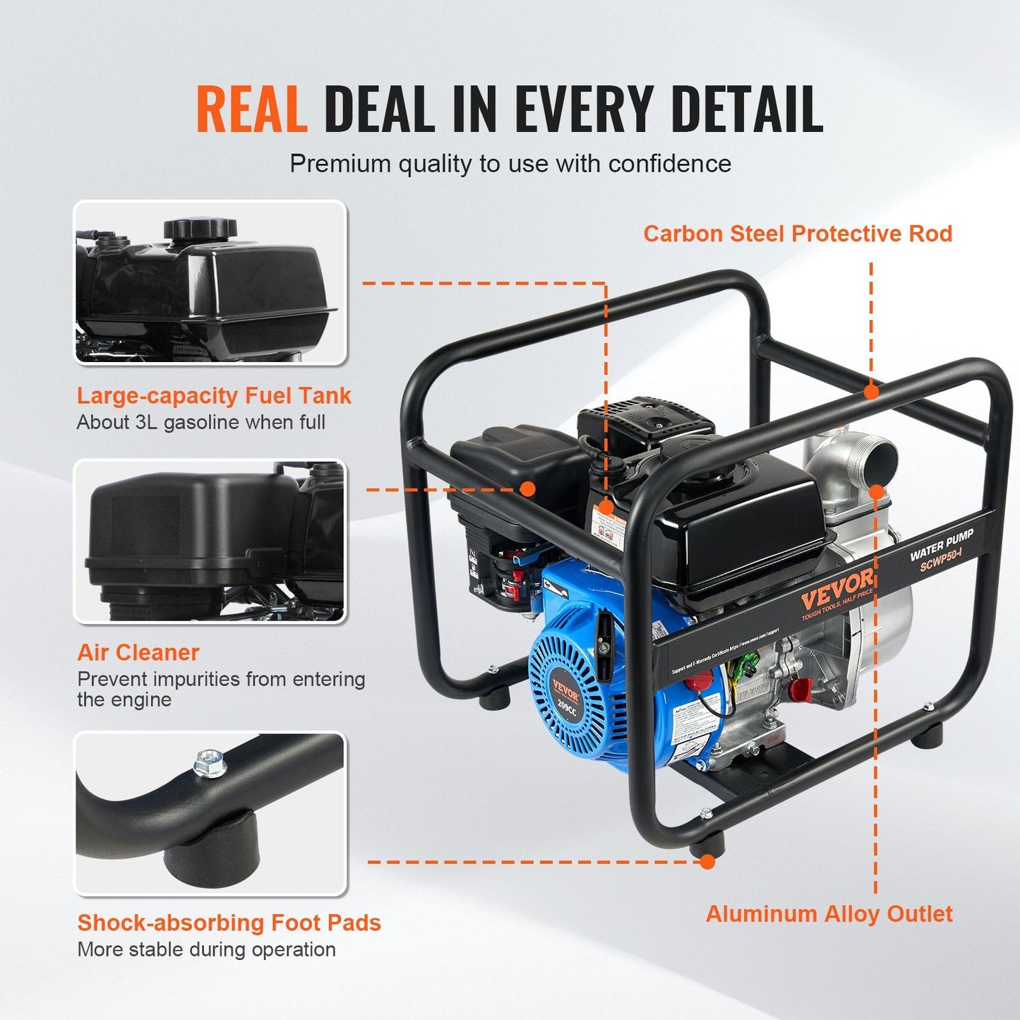 Gasoline Engine Water Pump Gas Powered Transfer Pump 2 In 6.5HP