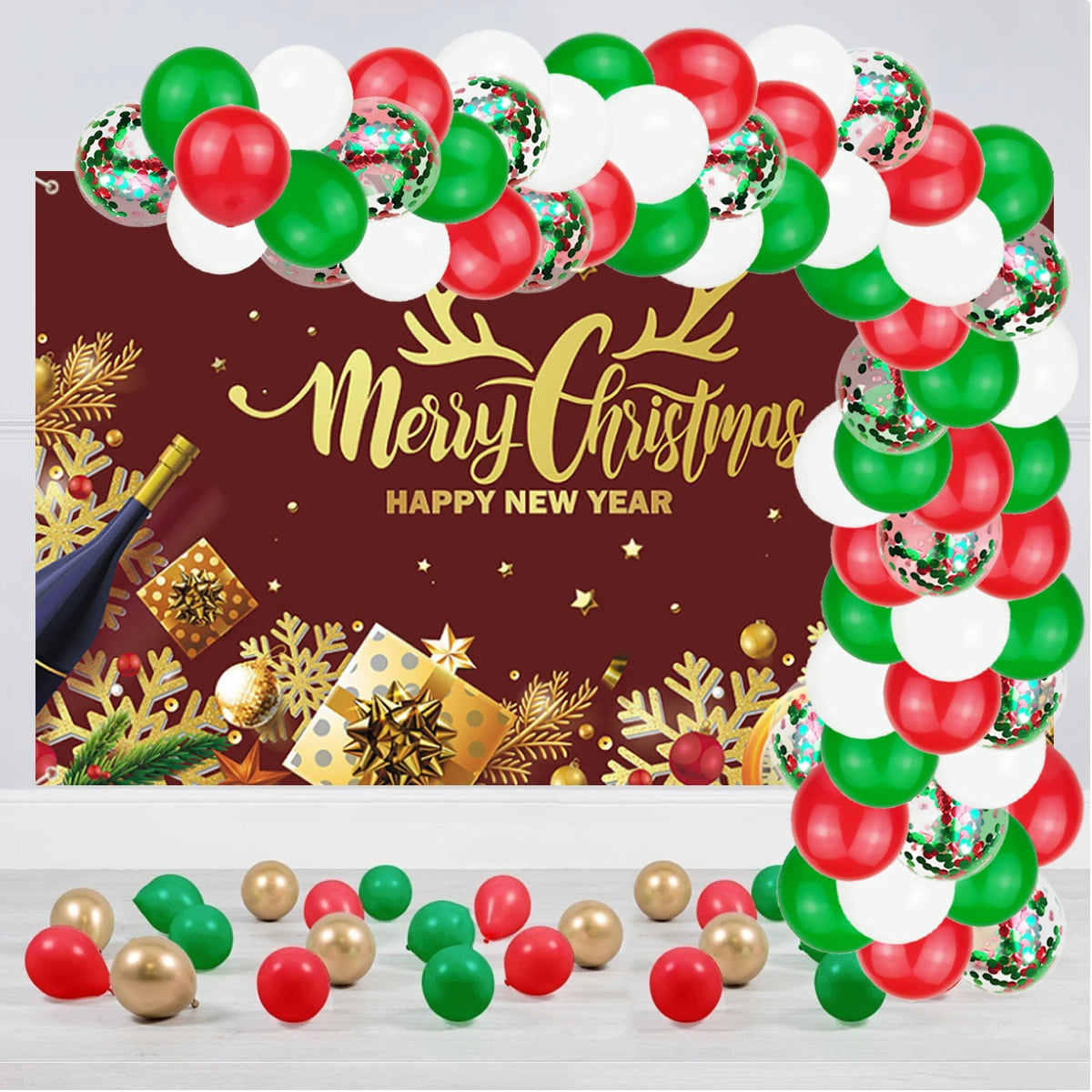 70Pcs Red White Green Latex Metallic Gold Balloons Confetti Christmas Gift Party Home Room Adult Wall Decorations 2022 Globos